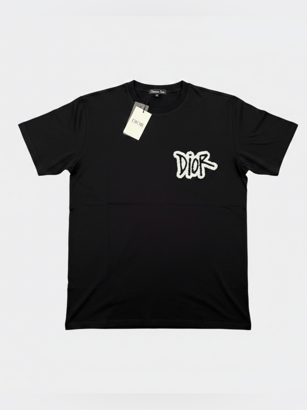 Dior Black Tee with White Script Logo